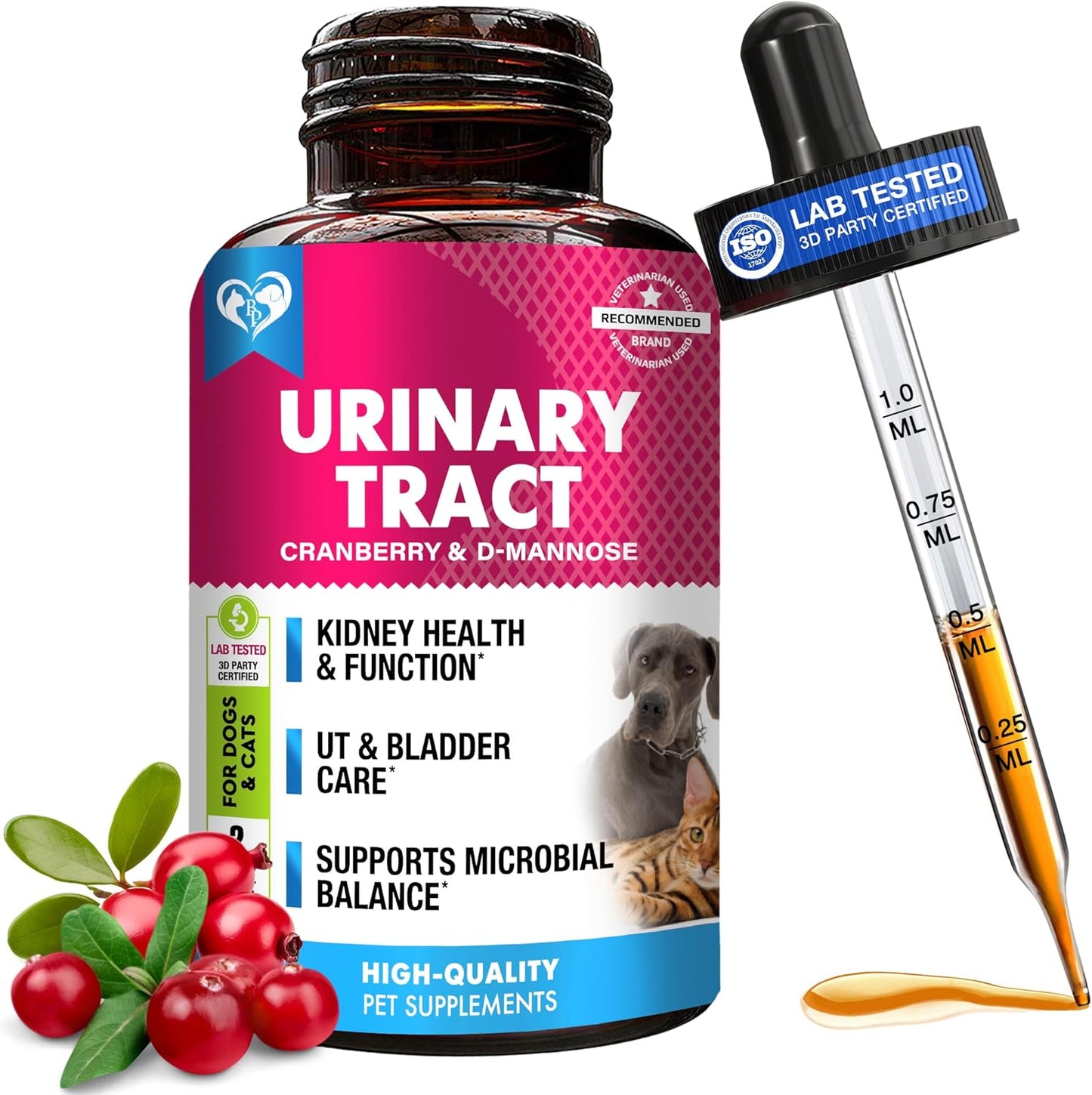 Cat & Dog Urinary Tract Support Drops with Cranberry & D-Mannose – Kidney & Bladder Health – Natural UTI Remedy for Pets - görsel 1