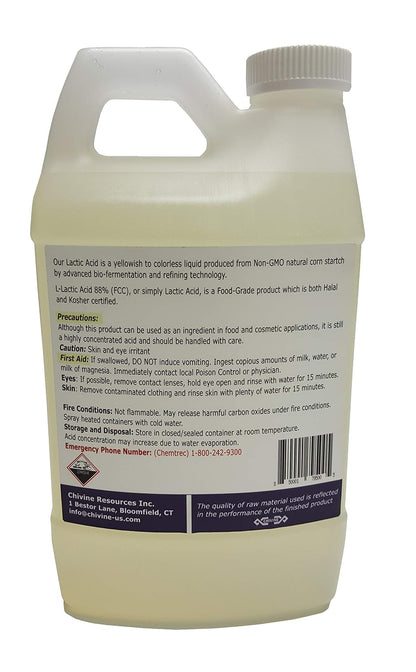 Lactic Acid 88% (Solution) Food Grade, Non-GMO, Kosher and Halal Certified