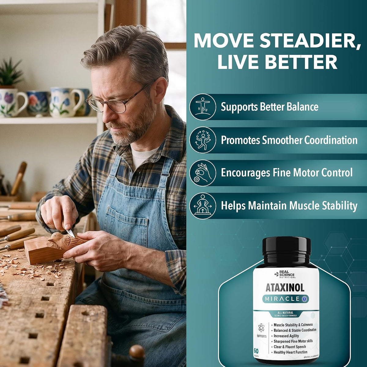 Real Science Ataxinol - Muscle Relaxant & Nerve Support Supplement for Coordination and Muscle Stability - with Vinitrox & GABA - 60 Capsules - görsel 2