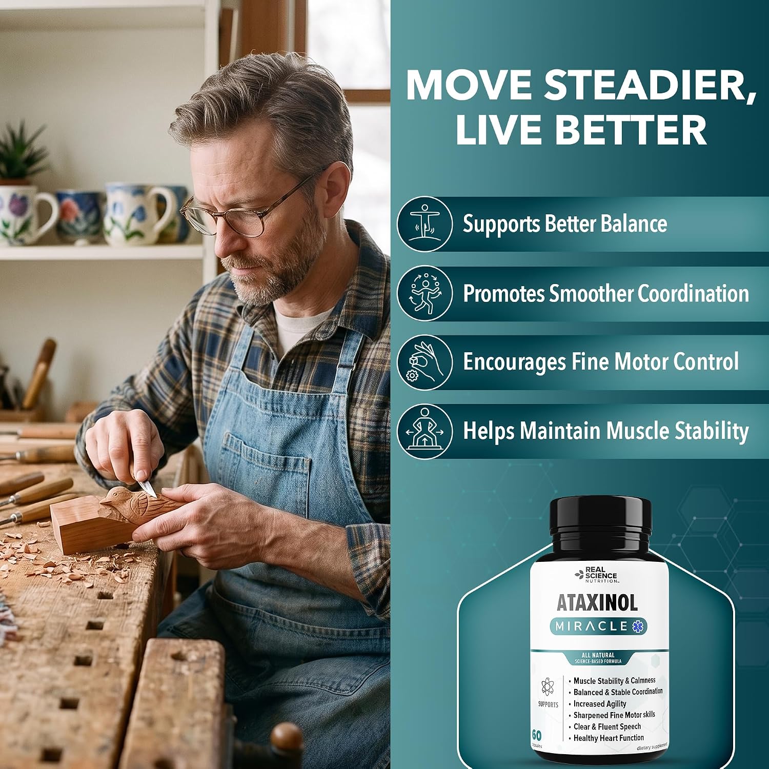 Real Science Ataxinol - Muscle Relaxant & Nerve Support Supplement for Coordination and Muscle Stability - with Vinitrox & GABA - 60 Capsules - görsel 2