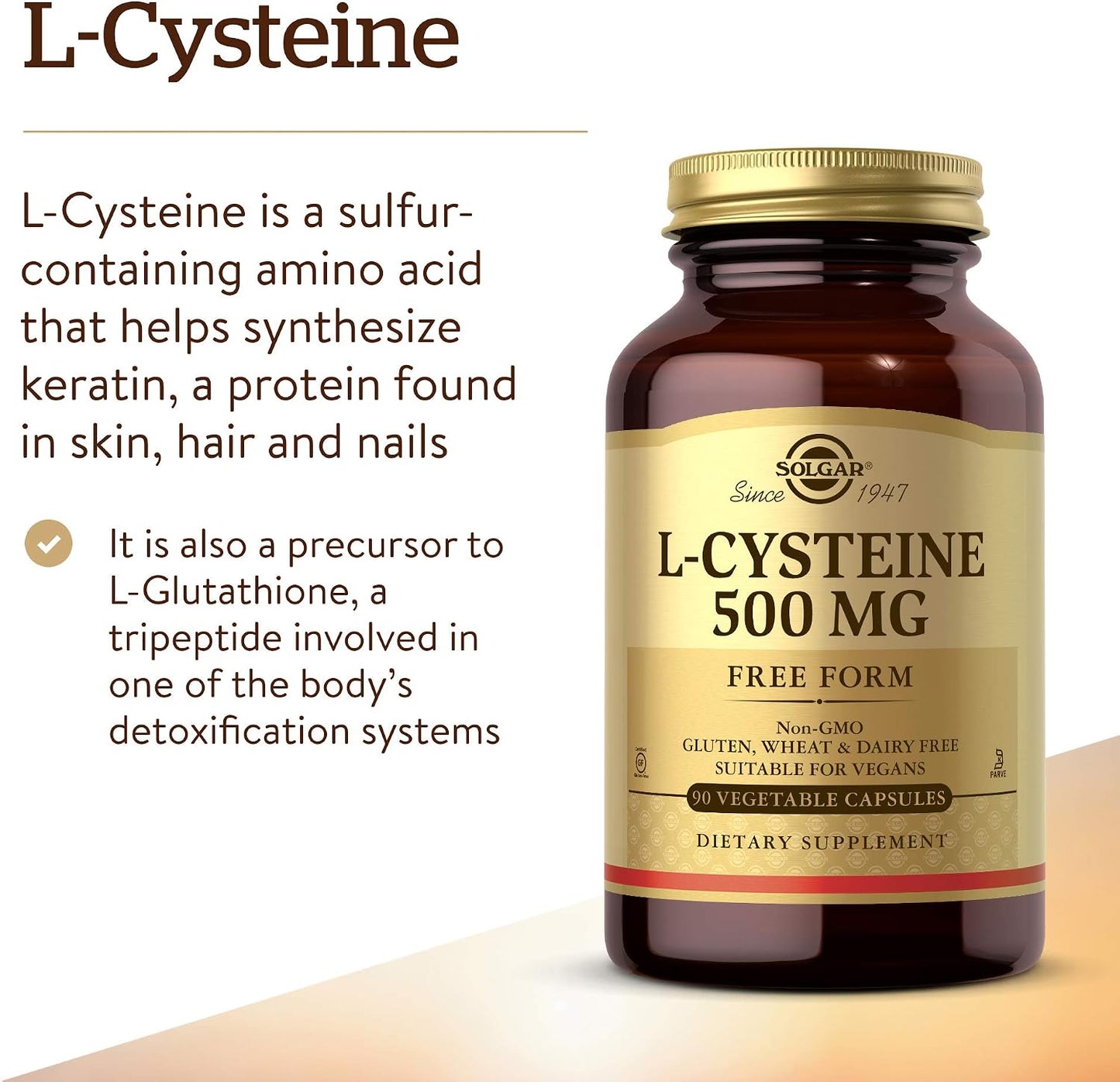 Solgar L-Cysteine 500 mg, 90 Vegetable Capsules - Free Form Amino Acid - görsel 3