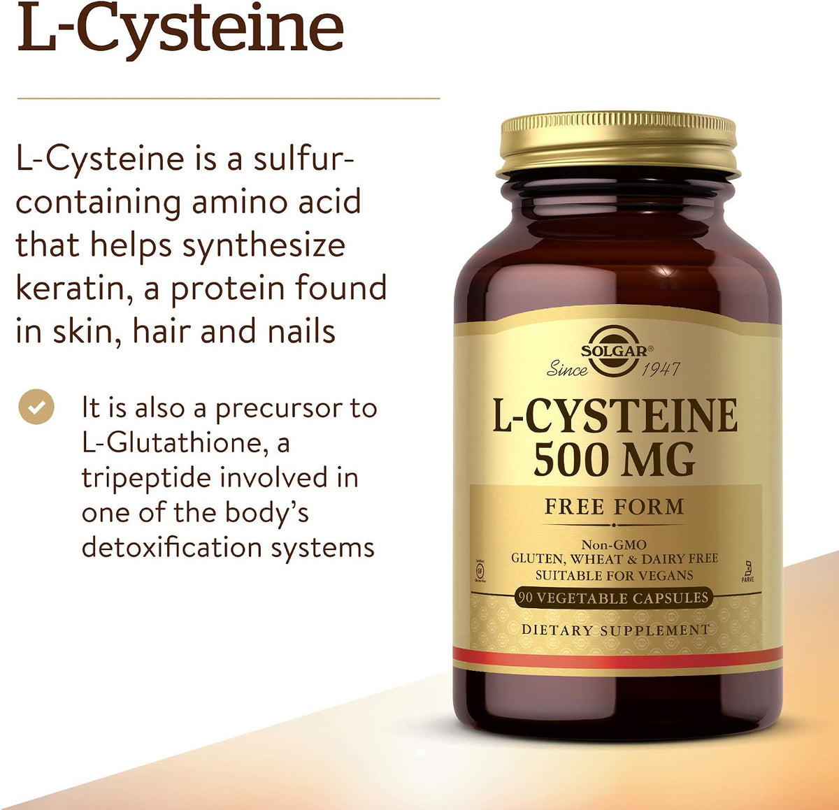 Solgar L-Cysteine 500 mg, 90 Vegetable Capsules - Free Form Amino Acid - görsel 3