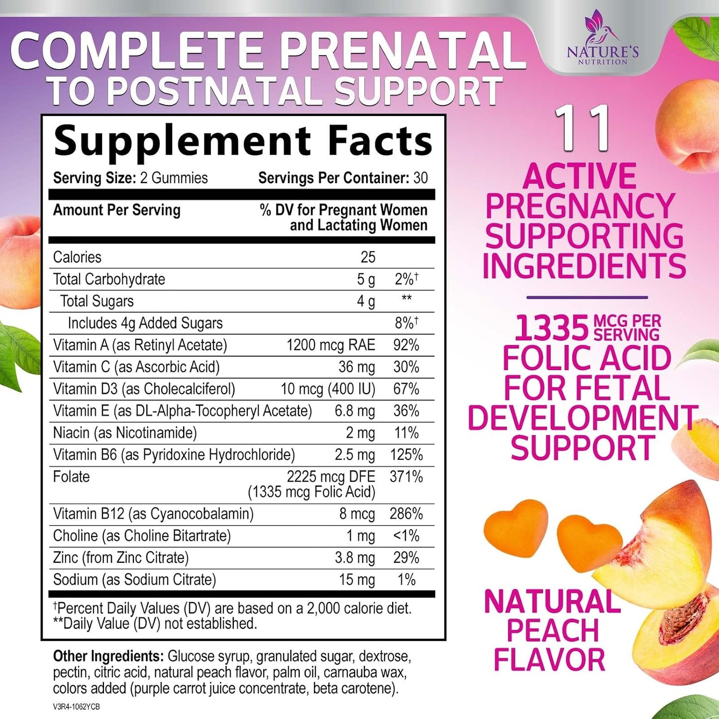 Prenatal Vitamins Gummies with Folic Acid and Choline - Nature's Nutrition, 60 Gummies - görsel 2