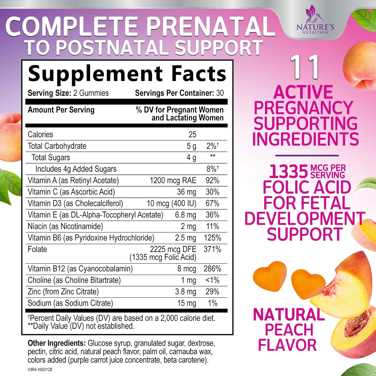 Prenatal Vitamins Gummies with Folic Acid and Choline - Nature's Nutrition, 60 Gummies - görsel 2