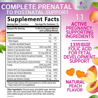 Prenatal Vitamins Gummies with Folic Acid and Choline - Nature's Nutrition, 60 Gummies