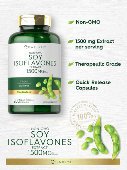 Carlyle Soya Isoflavones for Women and Men | 200 Capsules | Non-GMO, Gluten-free Extract Supplement