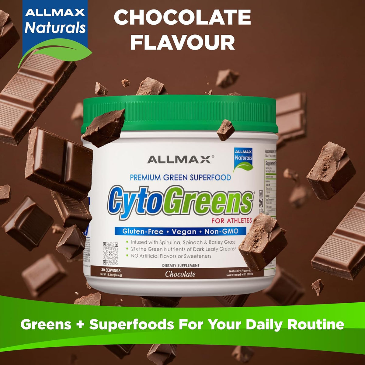 ALLMAX CytoGreens Super Greens Powder, Acai Berry Green Tea, 30 Servings - görsel 6