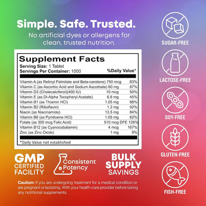 NutraBulk Children's Multivitamin – Chewable Animal Shapes & Fruity Flavours, No Artificial Colours, 1000 Tablets