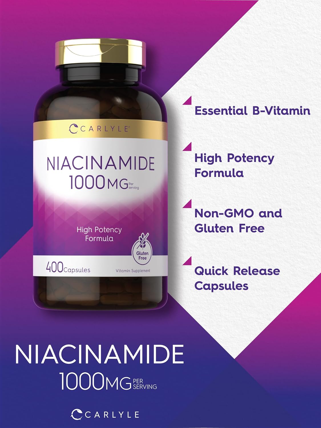 Carlyle Niacinamide 1000 mg, 400 Capsules – High Potency Vitamin B3 Supplement - görsel 3