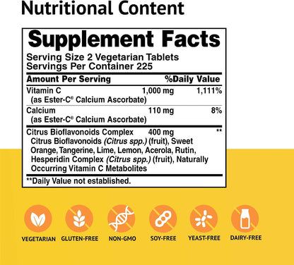 Ester-Vitamin C with Citrus Bioflavonoids 500 mg, 450 Vegan Tablets