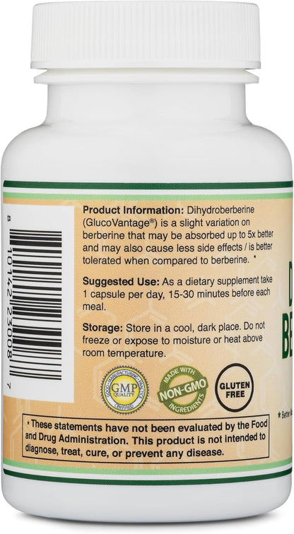 Dihydroberberine Supplement 100mg, 60 Capsules – Patented GlucoVantage Super Berberine