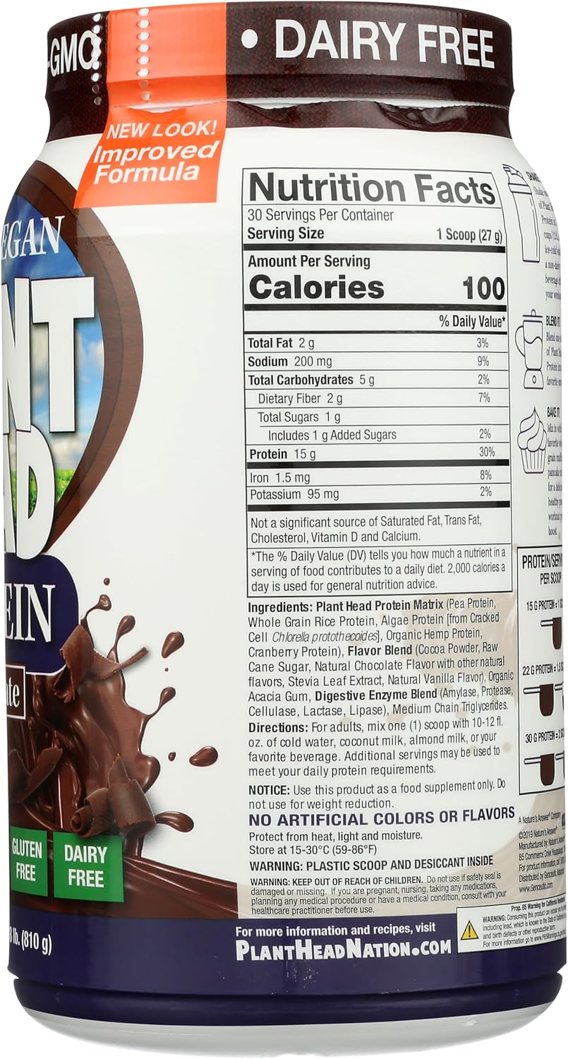 Genceutic Naturals Plant Head Protein Dietary Supplement, Chocolate, 816g - görsel 5