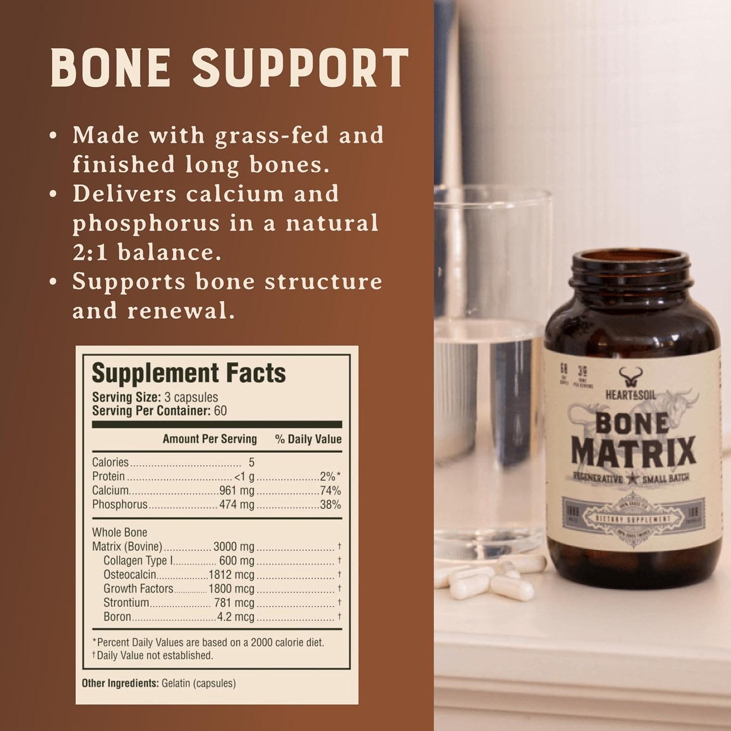 HEART & SOIL Grass Fed Bone Matrix — Supports Bone and Joint Health, Strength, and Flexibility (180 Capsules) - görsel 7