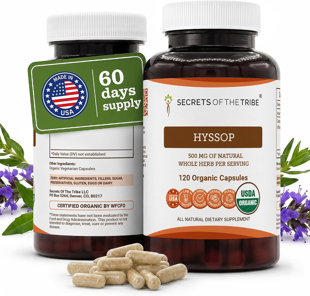 Secrets of the Tribe Organic Hyssop Capsules - Certified Organic, 120 Count - görsel 1
