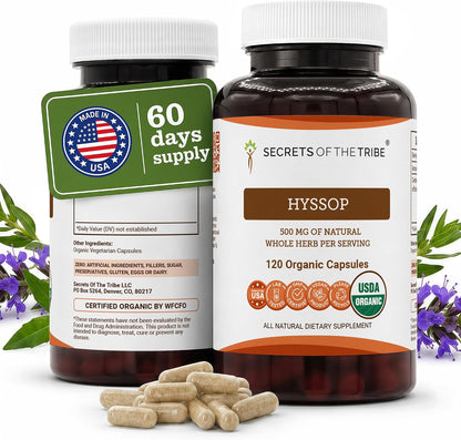 Secrets of the Tribe Organic Hyssop Capsules - Certified Organic, 120 Count
