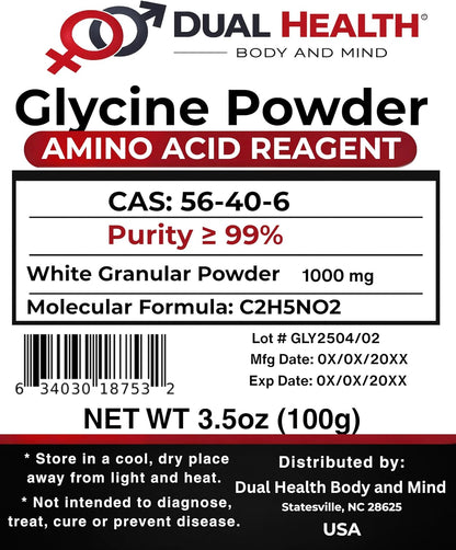 Glycine Powder (100g) - Pure Free Form Glycine Supplement, Non-GM, Gluten-free