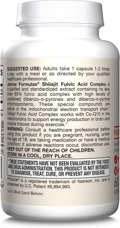 Jarrow Formulae Shilajit 250 mg - Fulvic Acid Complex - 60 Vegetarian Capsules
