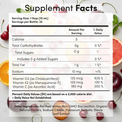 Aurora Nutrascience Mega-Liposomal Vitamin D3/K2+ with Vitamin C, Strawberry, 473 ml