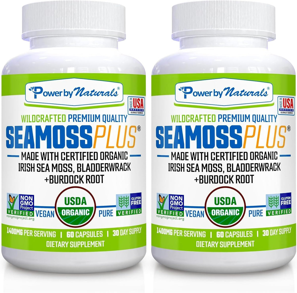 Power By Naturals Sea Moss Plus – Organic Irish Sea Moss, Bladderwrack & Burdock Root – 120 Capsules (2-Pack) - görsel 1