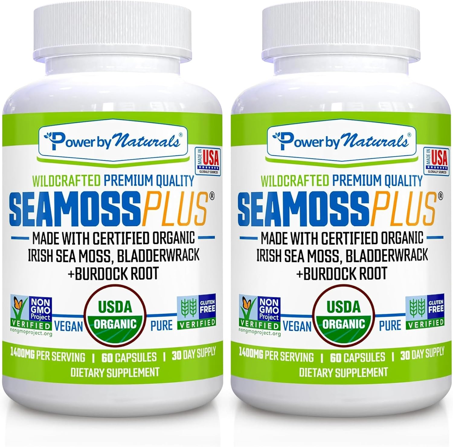 Power By Naturals Sea Moss Plus – Organic Irish Sea Moss, Bladderwrack & Burdock Root – 120 Capsules (2-Pack) - görsel 1