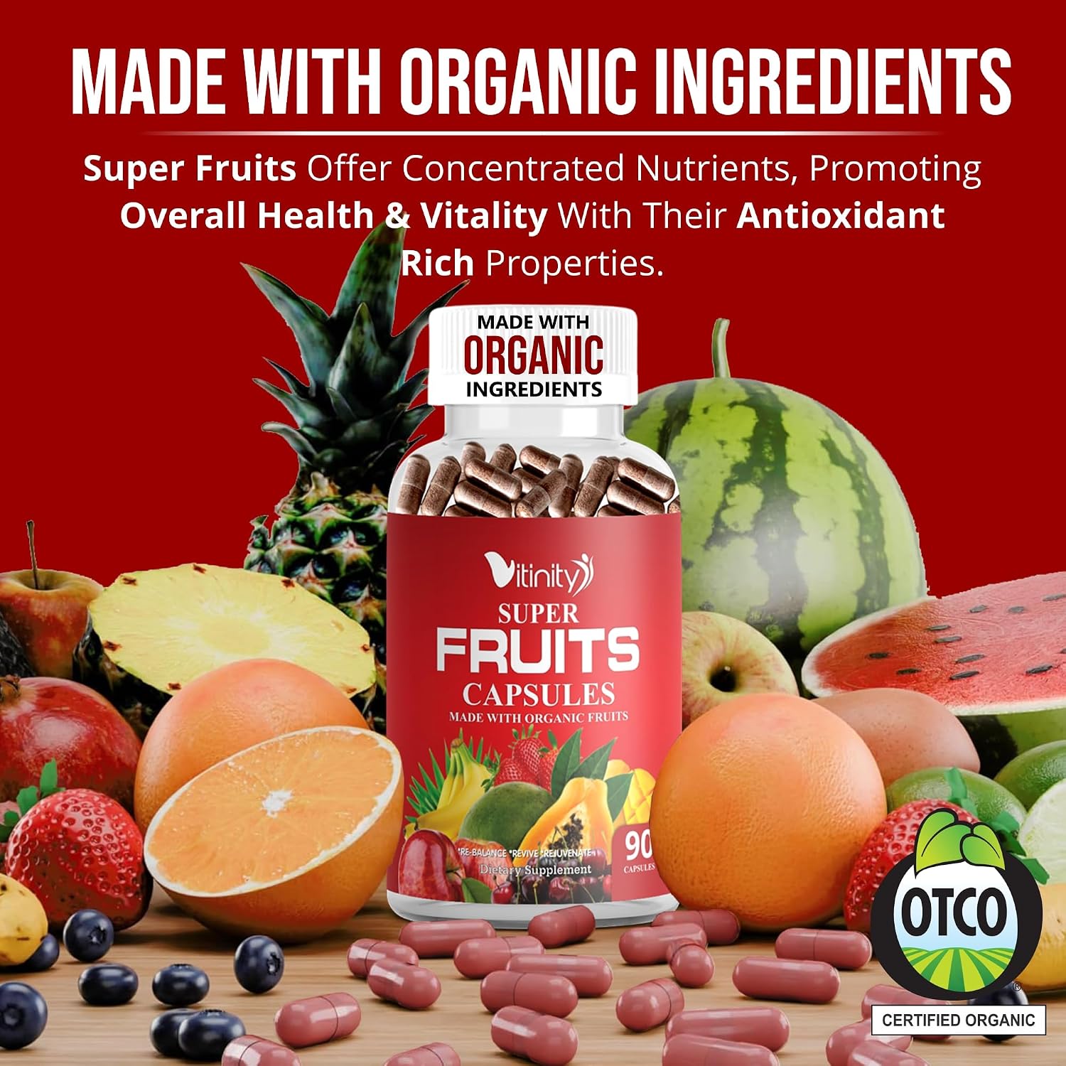 Made with Organic Fruits & Vegetables Capsules - Superfood Supplement for Women and Men - 30-Day Supply - görsel 8