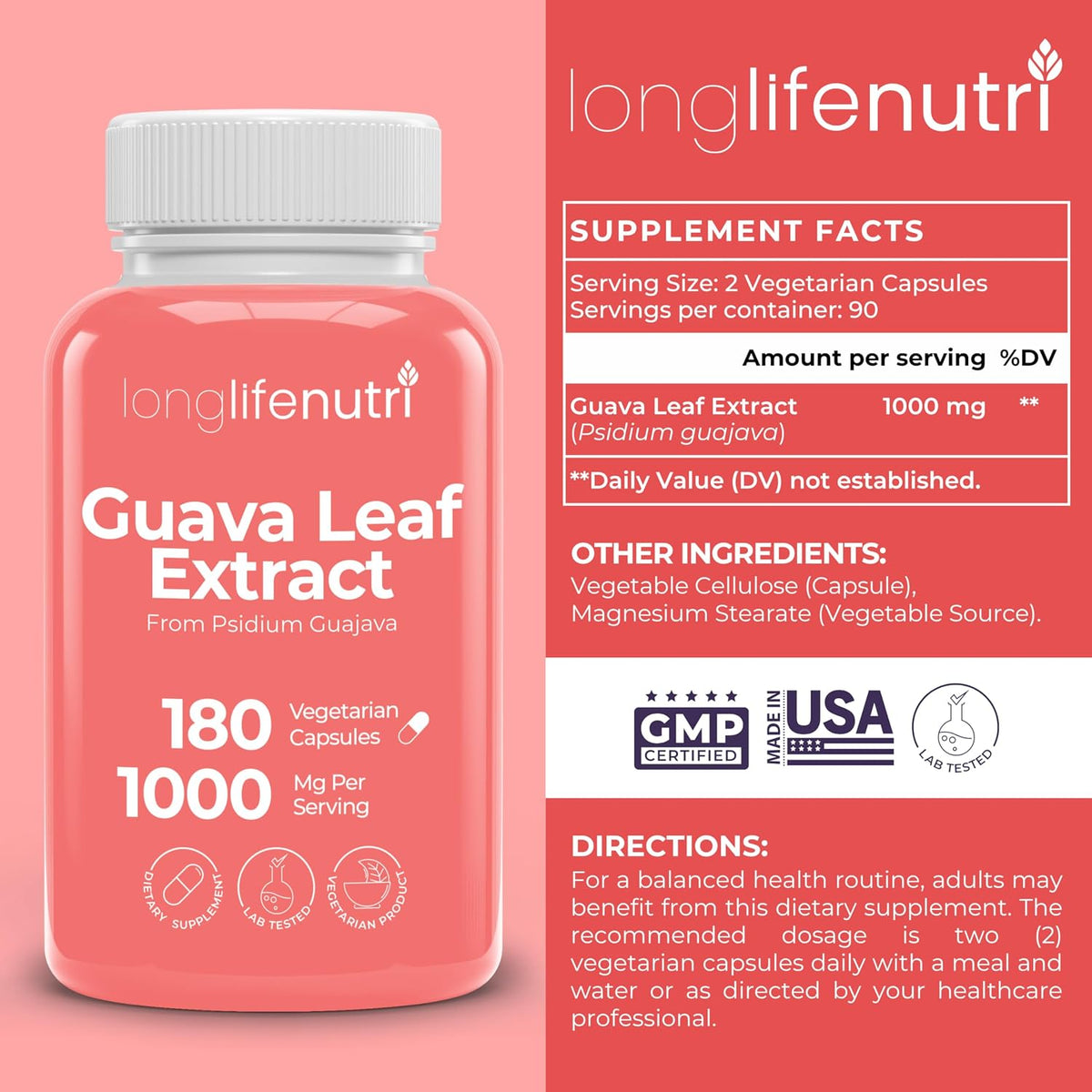 Guava Leaf Extract 1000mg – Organic Supplement, 180 Vegetarian Capsules - görsel 2