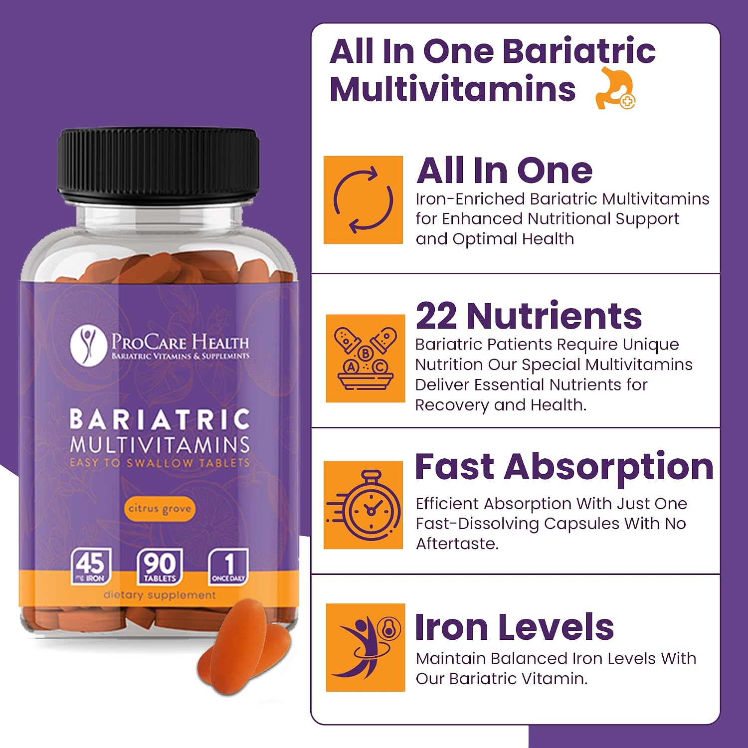 ProCare Health Bariatric Multivitamin with Iron 45mg, 90 Tablets (3-Month Supply) - görsel 6