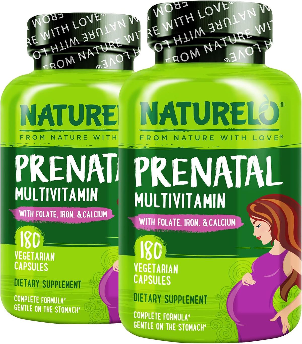 NATURELO Prenatal Multivitamin with Gentle Chelated Iron, Methyl Folate, Plant Calcium & Choline - Vegan, Vegetarian - Non-GM - Gluten-free - 180 Capsules - 4 Month Supply (Pack of 2) - görsel 1