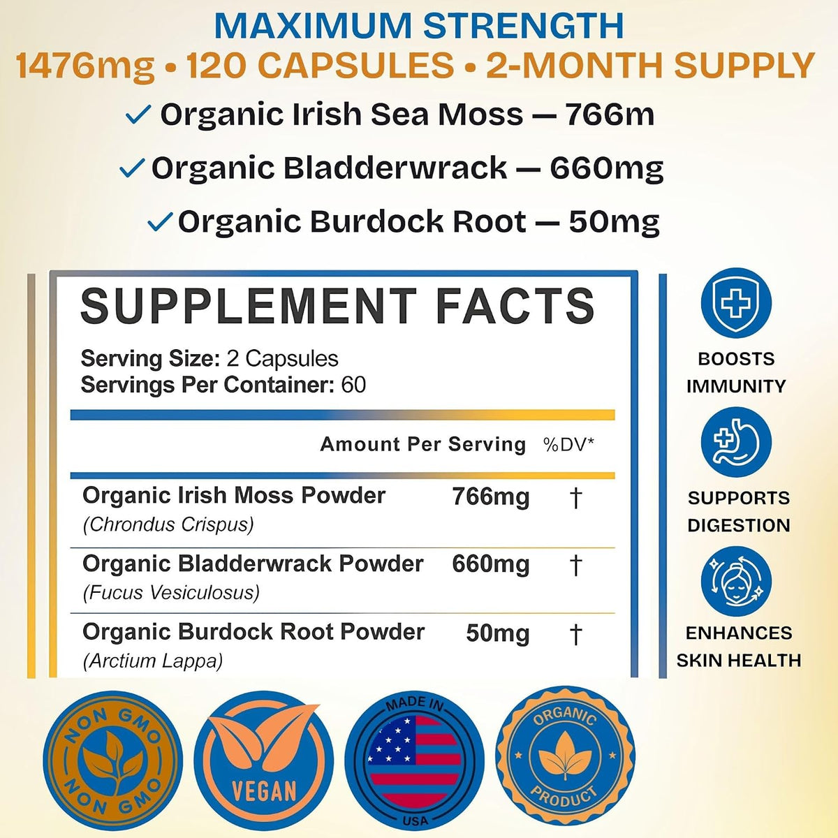 VIVANUTRA Organic Wildcrafted Sea Moss Capsules, 1476mg, 120ct - görsel 2