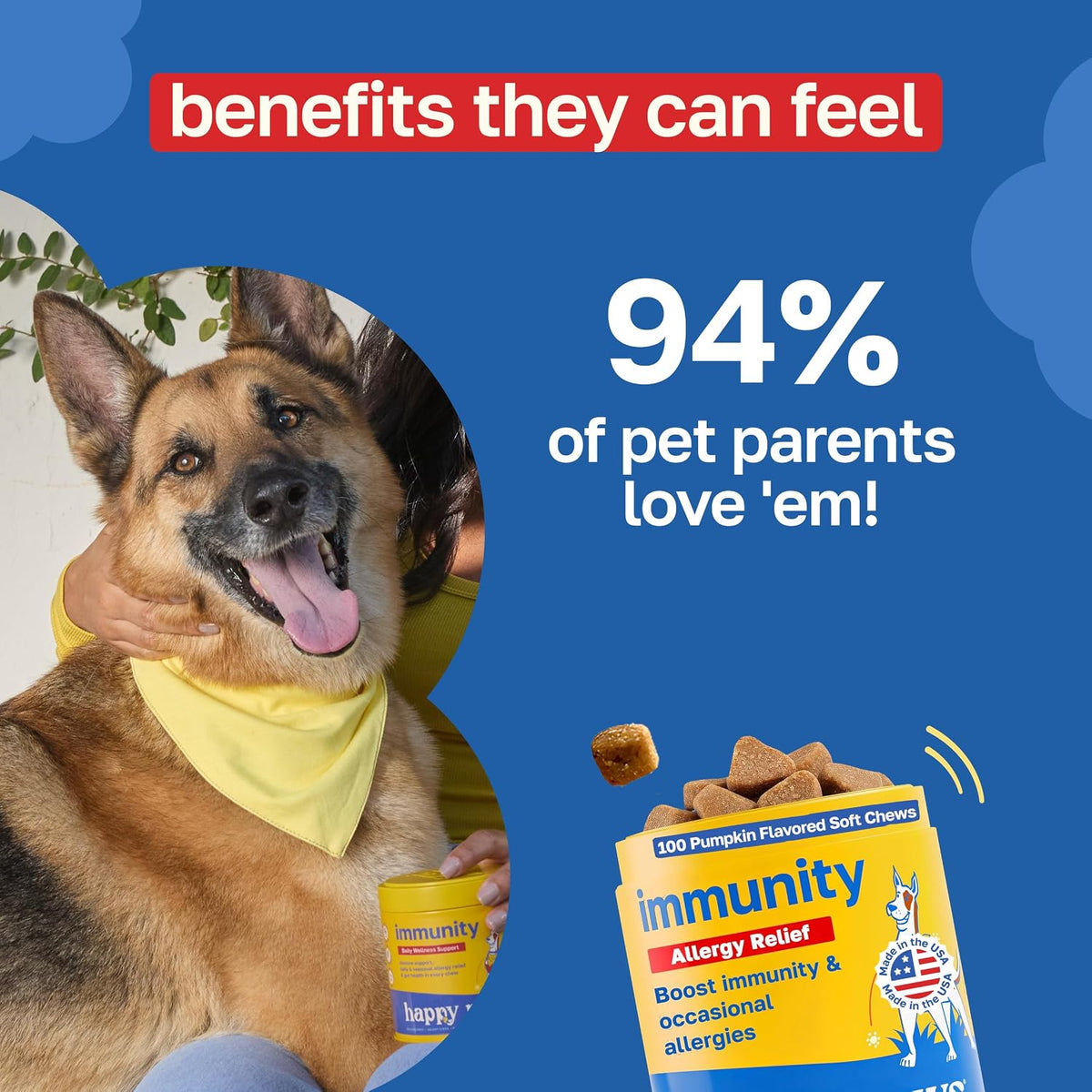 Happy Paws Turmeric Supplement for Dogs, Daily Wellness and Immunity Support for All Breeds and Ages, Made with Turmeric, Colostrum & Turkey Tail Mushrooms, Pumpkin Flavour, Non GMO, 200 Soft Chews - görsel 4