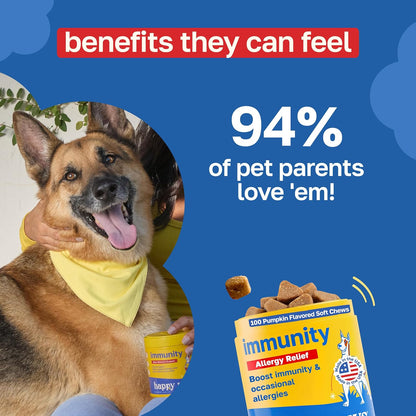 Happy Paws Turmeric Supplement for Dogs, Daily Wellness and Immunity Support for All Breeds and Ages, Made with Turmeric, Colostrum & Turkey Tail Mushrooms, Pumpkin Flavour, Non GMO, 200 Soft Chews