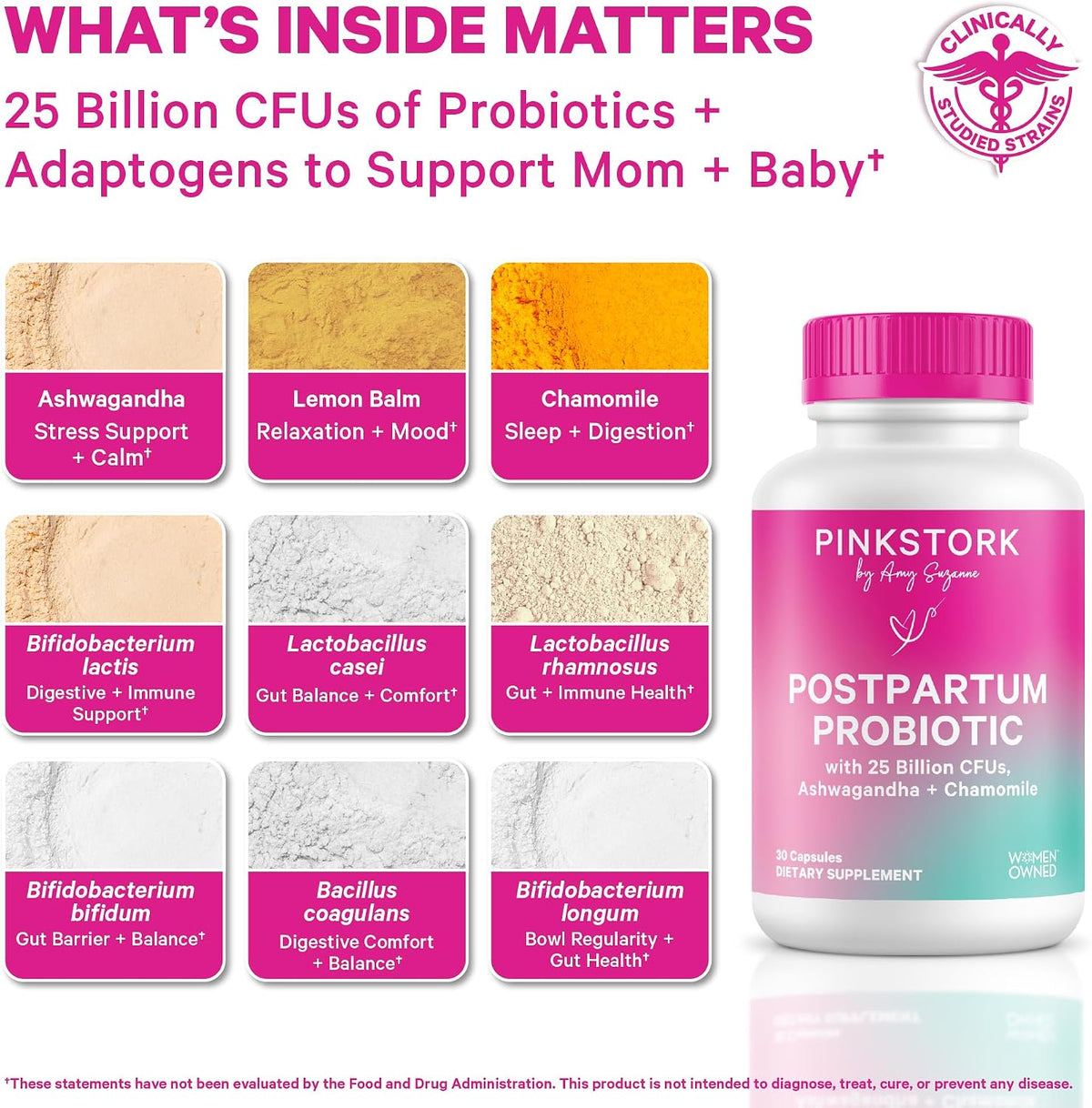 Pink Stork Postnatal Probiotics - 30 Billion CFU with Ashwagandha & Chamomile - görsel 2