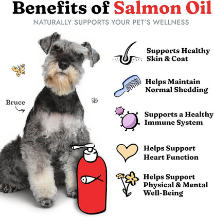 Salmon Oil for Dogs and Cats - Healthy Skin and Coat, Soft Shiny Glossy Coat, Fish Oil Omega 3 EPA DHA, Immune System and Heart Function Support, Normal Shedding, Liquid Supplement for Pets, 946 ml