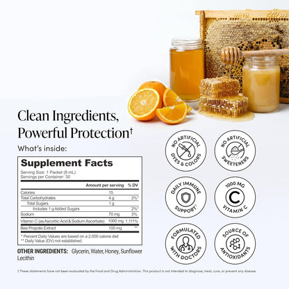 Beekeeper's Naturals Propolis Liposomal Vitamin C - 1000mg with Propolis & Organic Honey, 30 Sachets