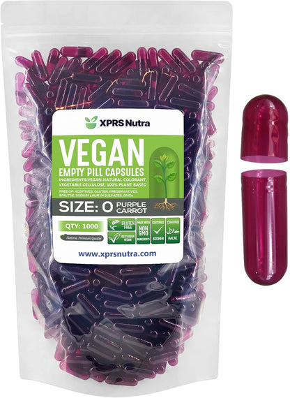 XPRS Nutra Size 0 Empty Capsules - 1000 Count - Vegan HPMC (Purple Carrot)