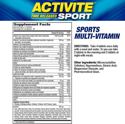 MHP Activite Sport Multi Vitamin – 25 Vitamins and Minerals with Nitric Oxide Booster, Digestive Enzymes, Antioxidants, 120 Tablets