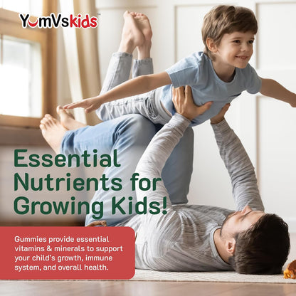 YumVs Kids Multivitamin Gummies - Fruit Flavoured Chewable Multivitamin with Vitamins A, C, D3, E, B6, B12, and Minerals - 60 Count