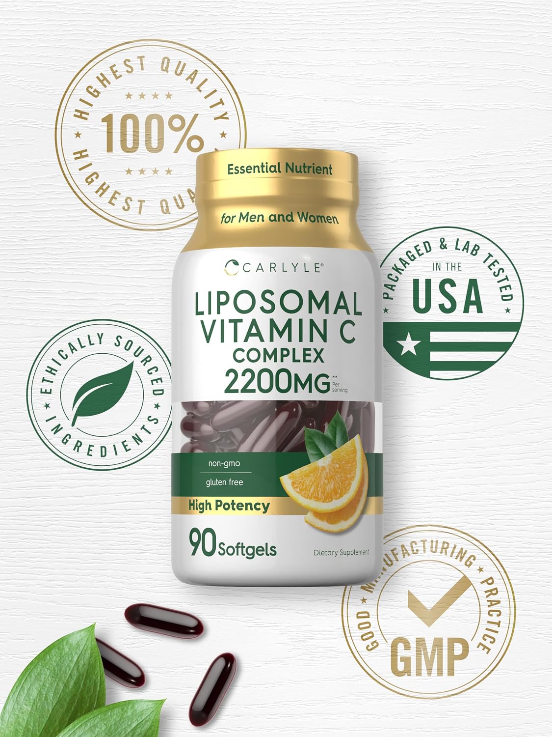 Carlyle Liposomal Vitamin C | 2200mg | 90 Soft gel capsule Capsules | High Potency Complex Supplement | Non-GM, Gluten-free - görsel 6