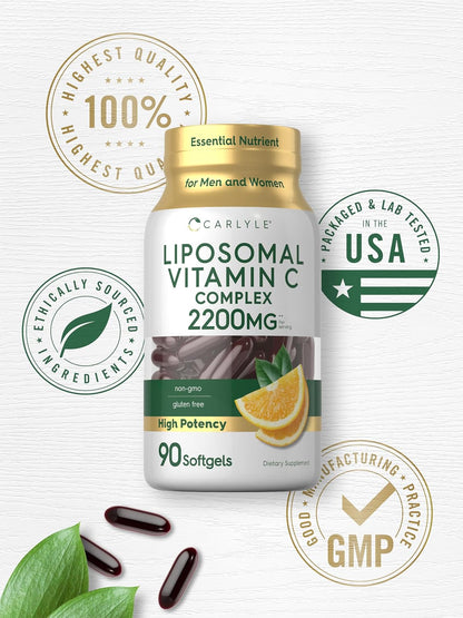 Carlyle Liposomal Vitamin C | 2200mg | 90 Soft gel capsule Capsules | High Potency Complex Supplement | Non-GM, Gluten-free