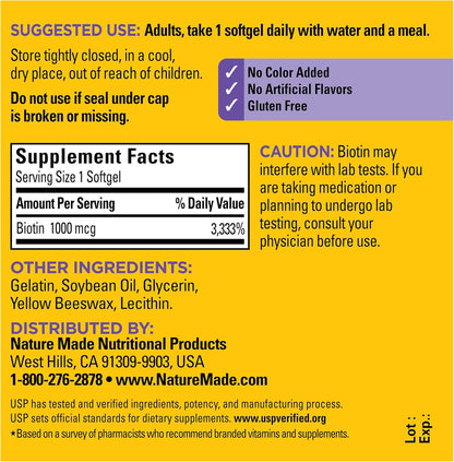 Nature Made Biotin 1000 µg Softgels, 120 Softgels