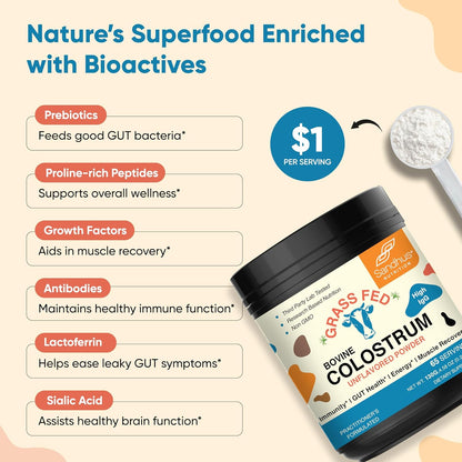 Sandhu's Grass-Fed Bovine Colostrum Powder – 65 Servings, Unflavoured