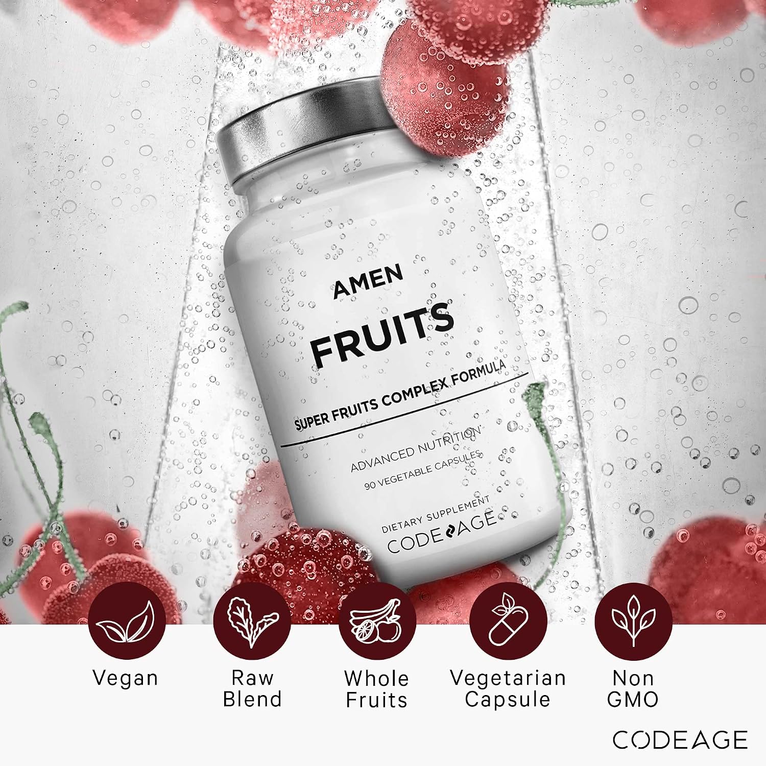 Amen Fruits, Daily Fruits Vitamins Supplement - Over 20 Whole Fruit Extracts - Non-GMO - 90 Capsules - görsel 10
