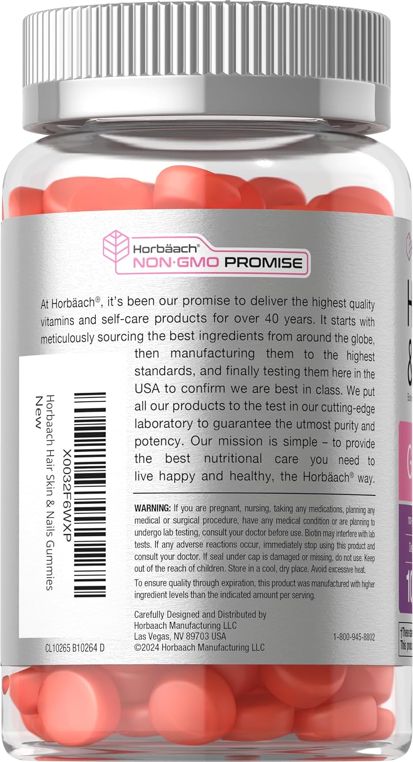 Horbäach Hair Skin and Nails Gummies – 100 Count – with Biotin – Fruit Flavoured Vitamins – Non-GMO, Gluten-free - görsel 3