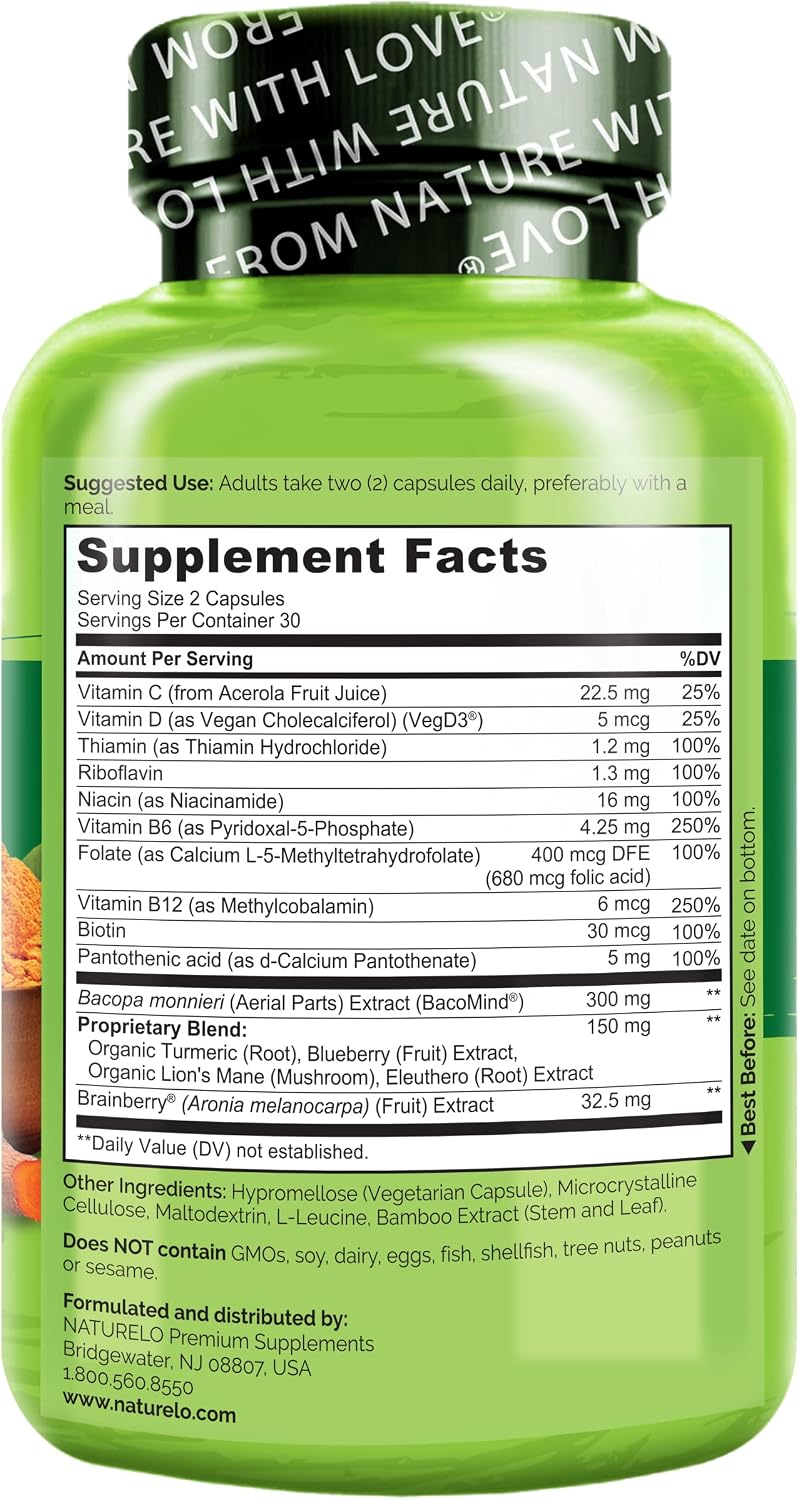 NATURELO Whole Food Brain Supplement for Memory and Concentration Support (Pack of 2) - görsel 6