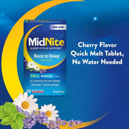 MidNite Back to Sleep Low Dose Melatonin Sleep Aid – 1.5 mg Quick Dissolve Tablets, 30 Tablets