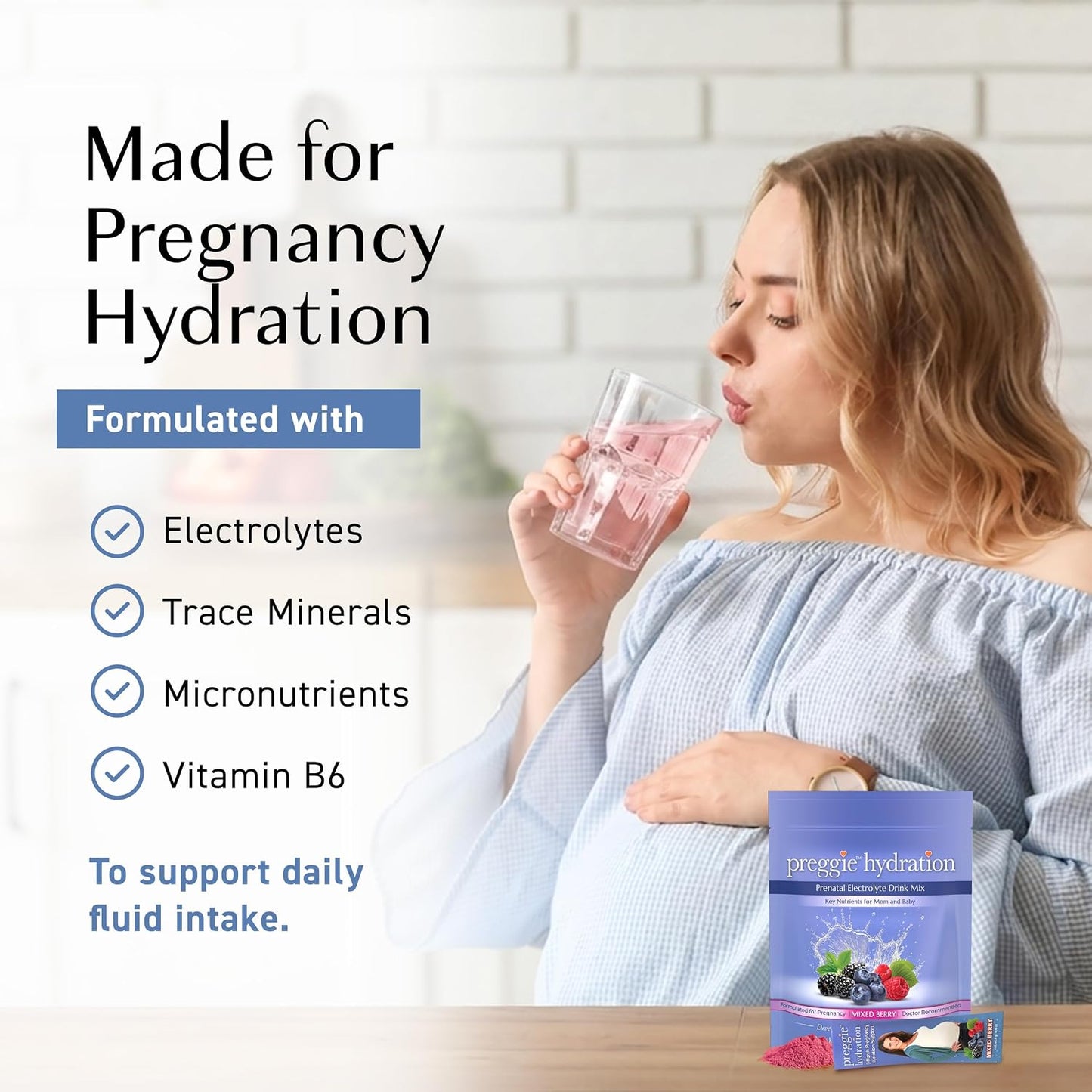 Three Lollies Preggie Hydration Packets for Pregnant Women, Electrolyte Drink Mix with Vitamin B6, Pregnancy Hydration Powder for Mum-to-Be, Mixed Berry Flavour, 20 Single-Serve Packets - görsel 3