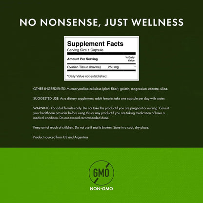 Swanson Ovarian Glandular Supplement - Women's Glandular Health and Balance Support - Premium Bovine Tissue - 60 Capsules, 250mg Each