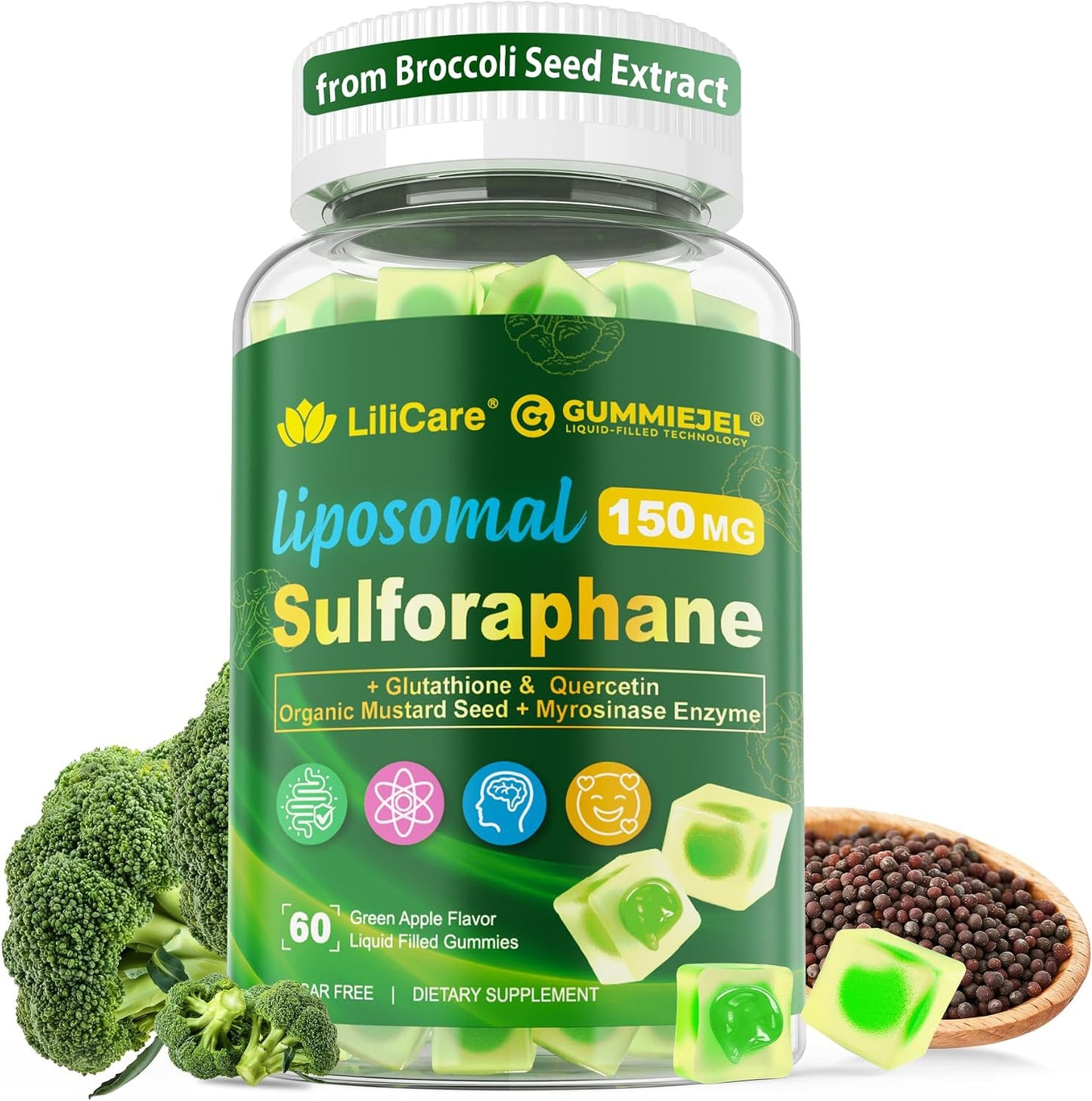 Liposomal Sulforaphane Gummies 150mg | Broccoli Seed Extract with Myrosinase, Quercetin & Glutathione | Antioxidant & Cellular Health | 60 Chewables - görsel 1