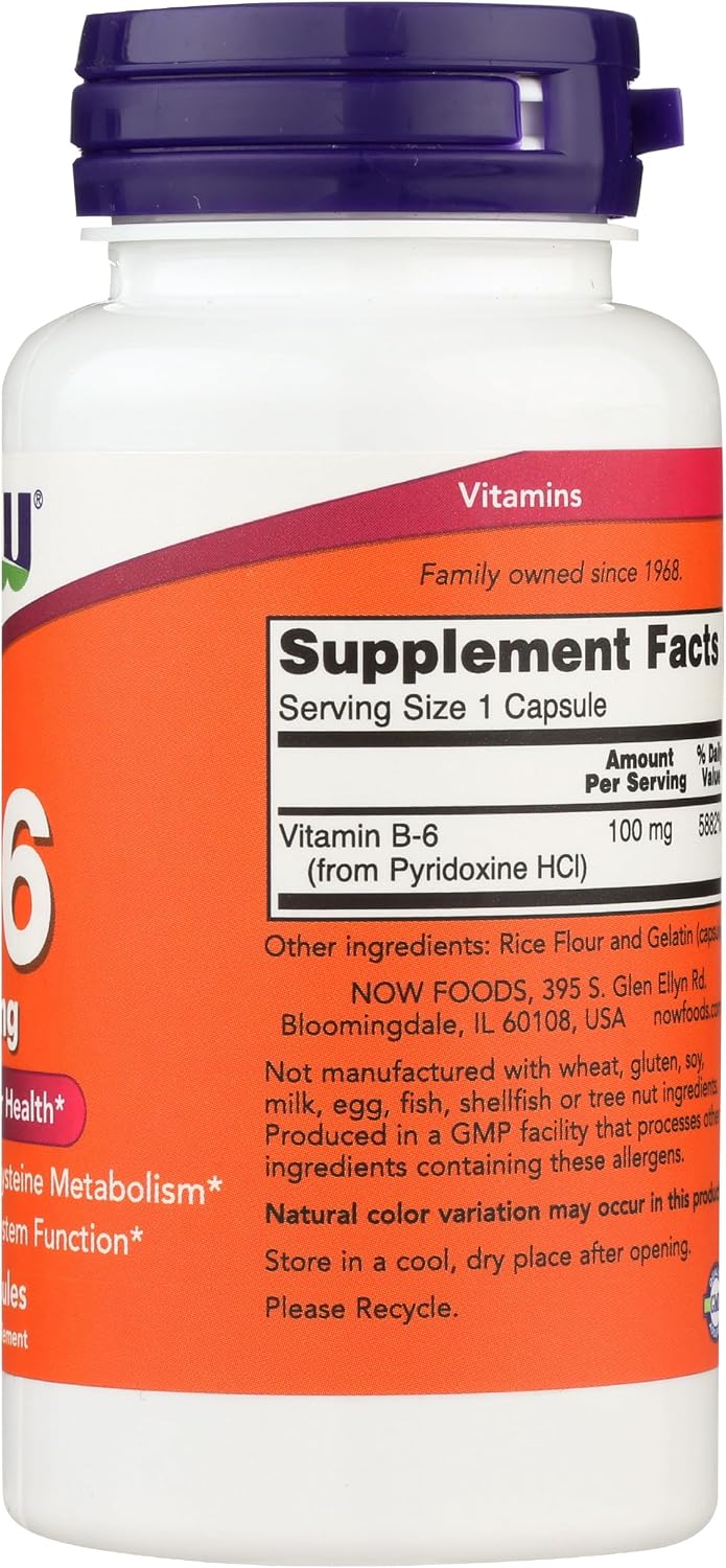 Now Foods B-6 100 mg, 100 Capsules - görsel 6