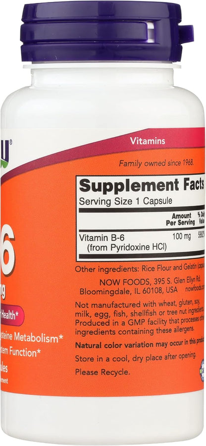 Now Foods B-6 100 mg, 100 Capsules